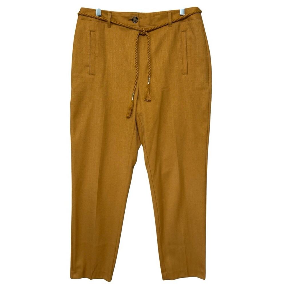 Chico’s Textured Ankle Trouser Size 1 US 8 Mustard Yellow Rope Belt Dress Pants